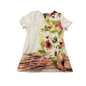 Karen Scott Womens 1X Floral Short Sleeve Top Rhinestone Cotton Blend Granny